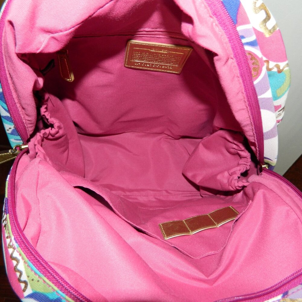 Coach 19432 Poppy Multi Color Graffiti Backpack with Gold Tone Leather Trim EUC! - Picture 8 of 10